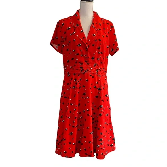 eShakti Red Midi Dress with Black Floral Pattern - Picture 2 of 14